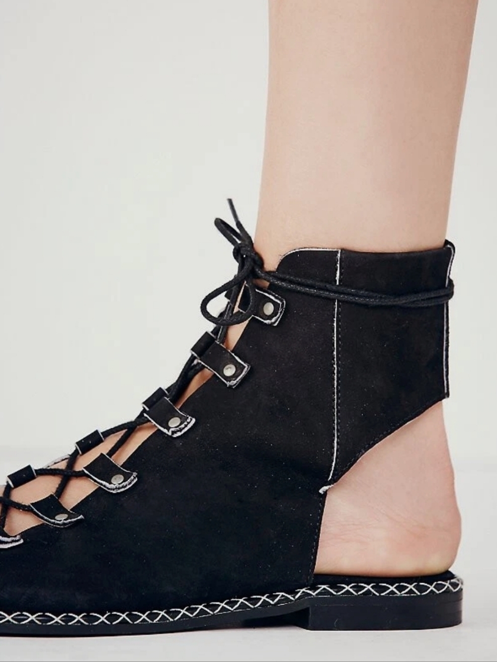 Free People Edgewater Lace Up Sandal size 6.5 MSRP: $168 Black Leather - Picture 4 of 15